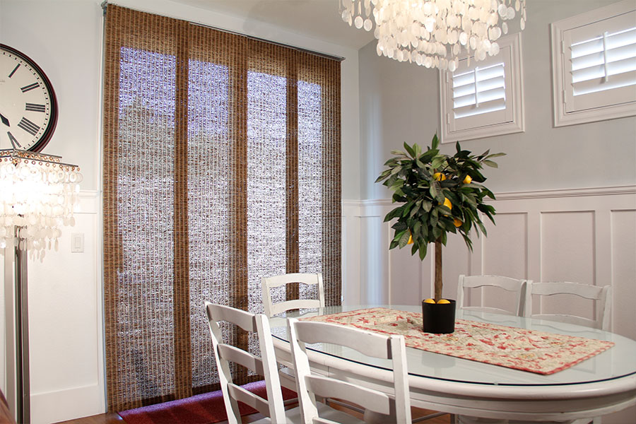 Bamboo shades in a dining room