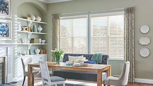 White sheer shades in a large living room
