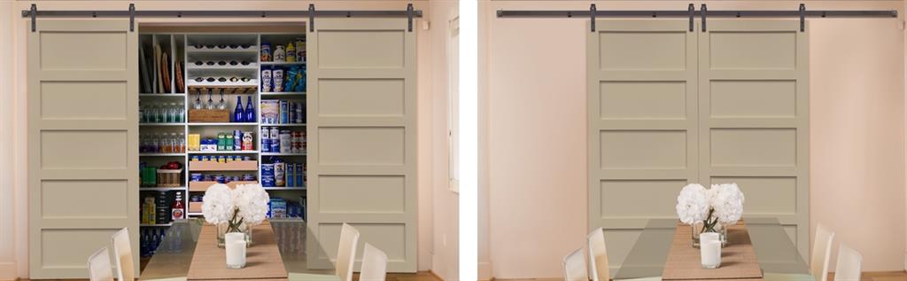 Pantry covered by sliding barn doors