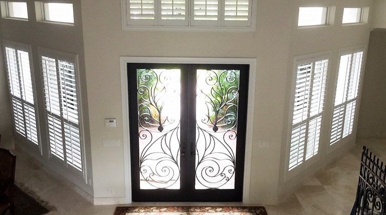 White shutters go beautifully in Phoenix entryways Phoenix entryway plantation shutters