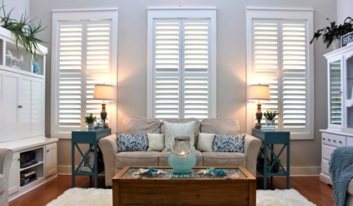 Shutter styles in Phoenix can range from subtle to eye-catching Phoenix designer living room with chic shutters